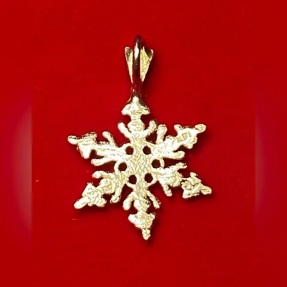 Snowflake Necklace Pendant Yellow 14K Karat Gold Small 1” Charm Estate - Picture 2 of 7
